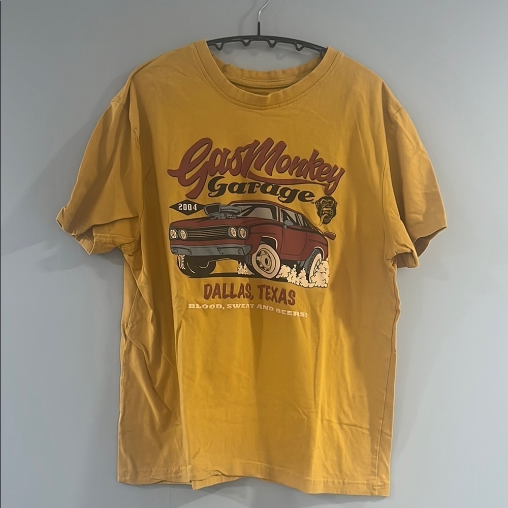 Gas Monkey Yellow Short Sleeve Tee with Vintage Graphic Large